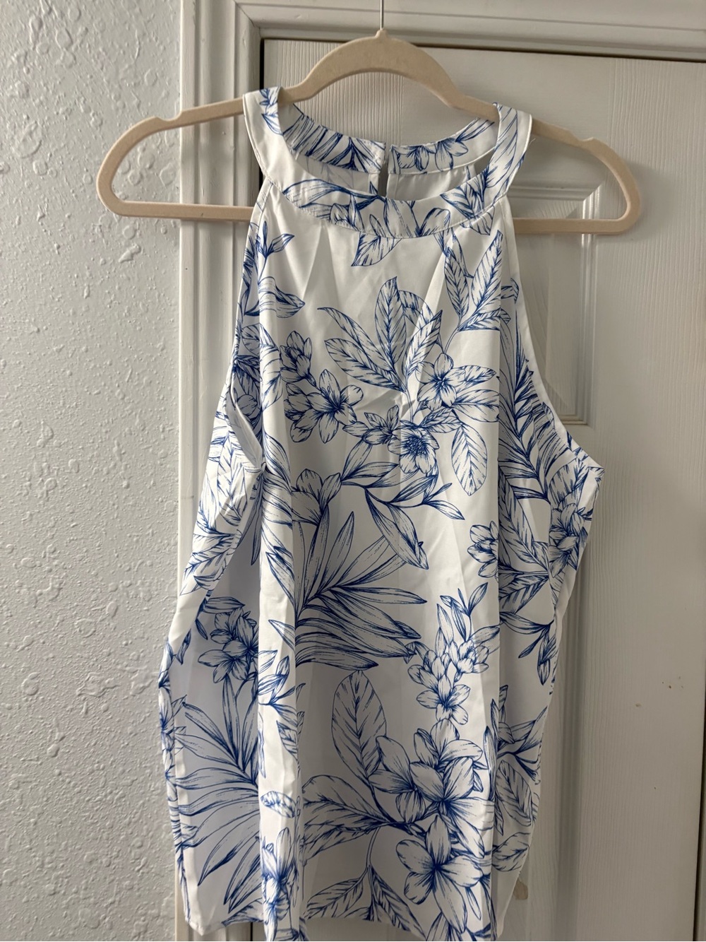 Cupshe White Halter Camisole with Blue Botanical Print